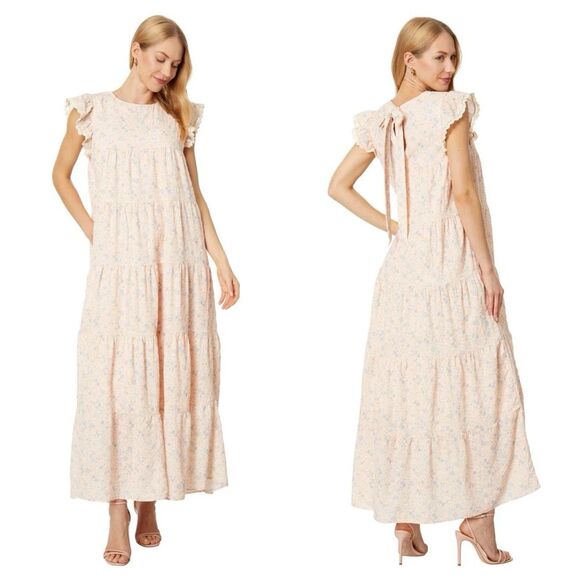 Free the Roses Dresses & Skirts - Free the Roses Orange Eyelet Tiered Embroidered Midi Dress Size Small Floral